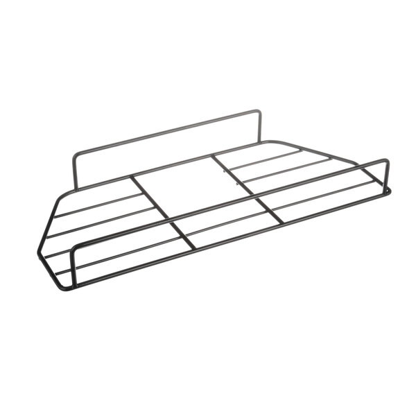 A black metal rack with a wire grid.