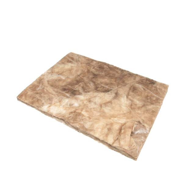 A piece of brown fiberglass insulation on a white background.