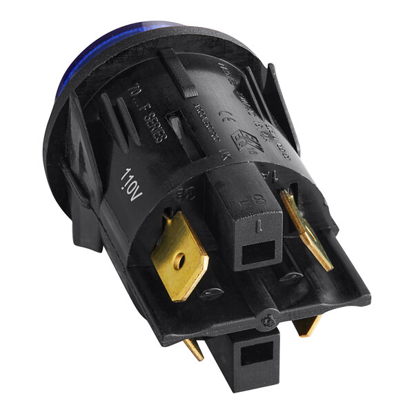 A black and gold Moffat Power Switch with two wires and metal connectors.