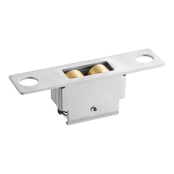 A Moffat stainless steel door roller catch with brass balls inside.