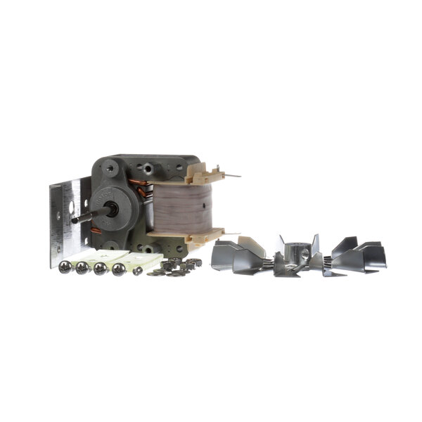 A Prince Castle motor and other parts on a white background.