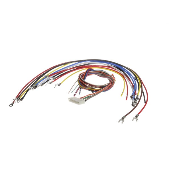 A group of colorful wires connected to a white Cleveland edge connector.