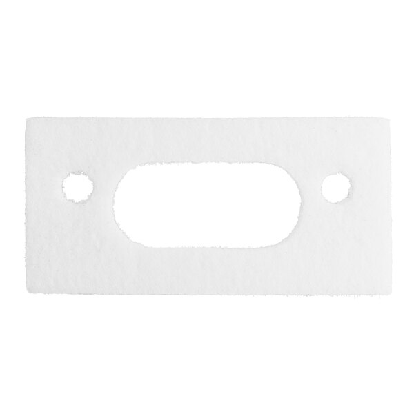 A white rectangular plastic piece with a hole in the middle.