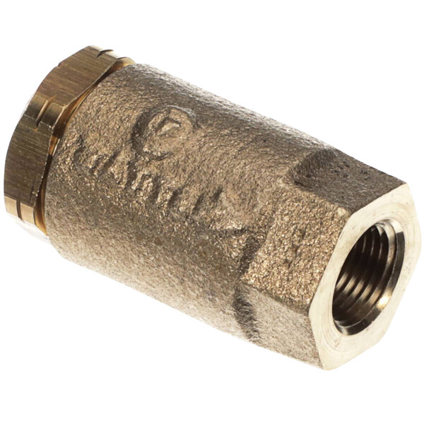 A brass Pitco check valve with a threaded nut.