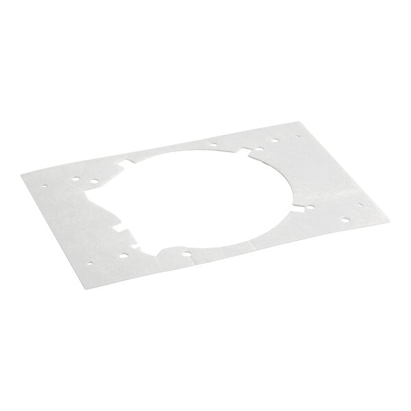 A white square Lincoln insulation seal with holes.