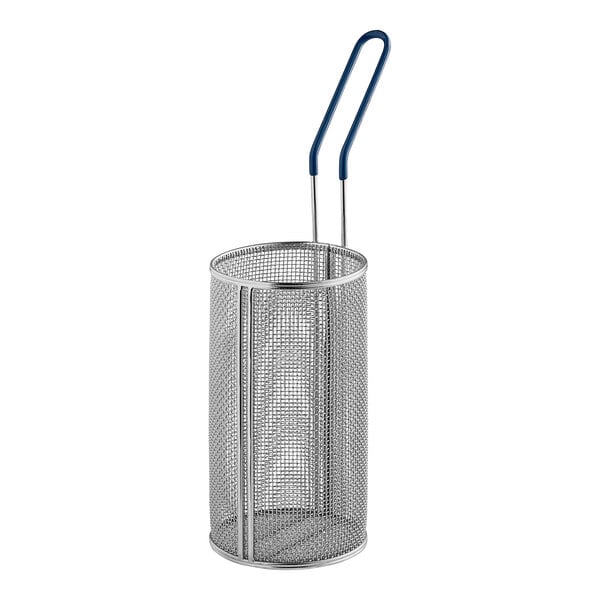An Imperial stainless steel mesh round insert basket with a handle.