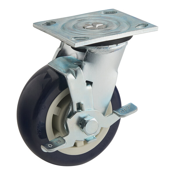 A CSTR 52-SB-PPF castor with a blue metal wheel and metal plate.