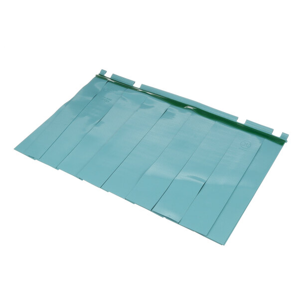 A white plastic sheet with green strips on it.
