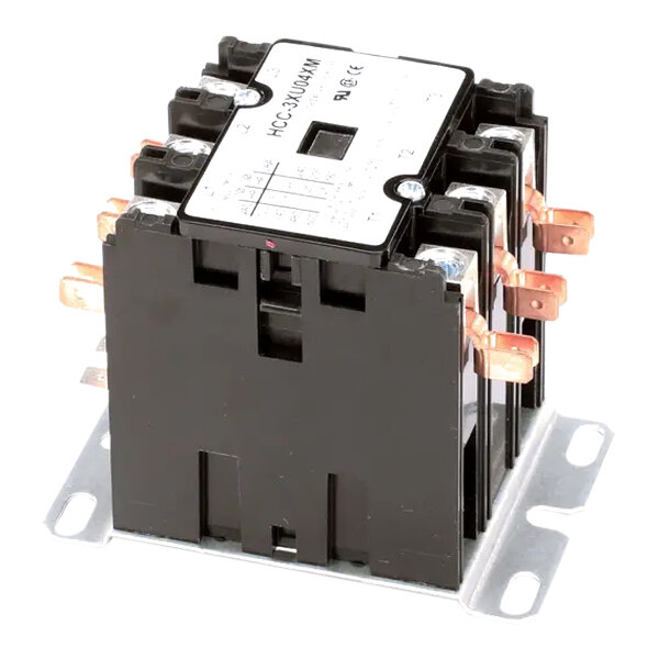 A three-pole electrical contactor with copper terminals and a metal mounting base, rated for 60 FLA, 75 amp, and 208V.