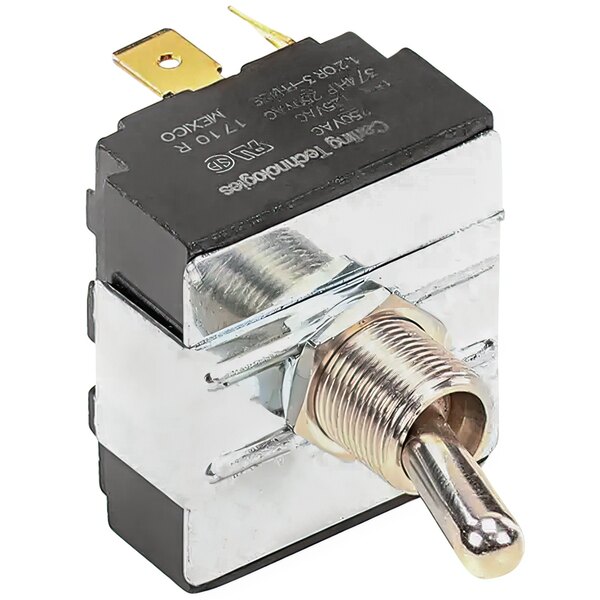 A Grindmaster-Cecilware 4-pole rinse switch with a metal cover and small knob.
