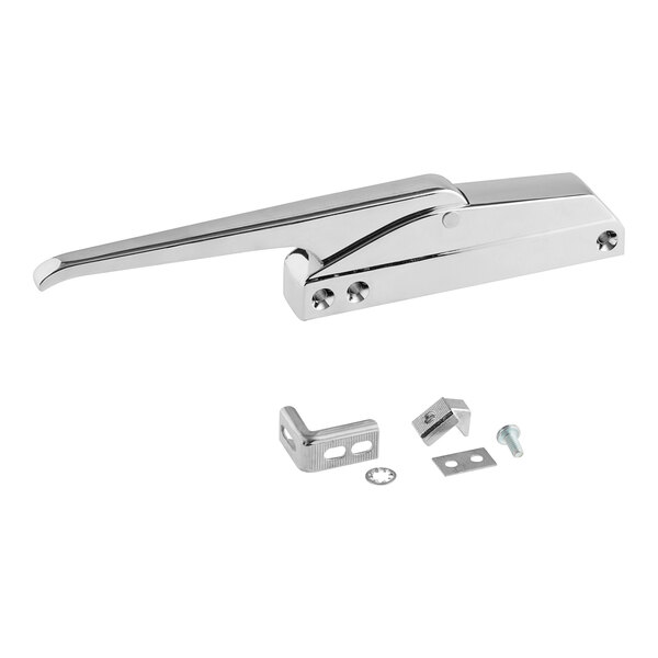 A chrome Edgemount door latch for a food warming equipment.