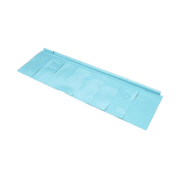 A blue plastic strip with a hole in it.