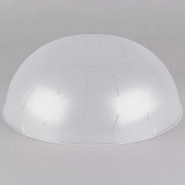 A clear plastic bowl with a clear dome lid.