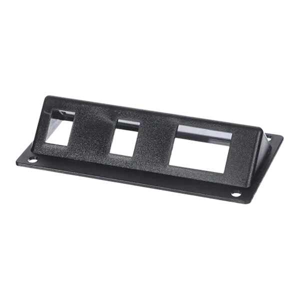 A small black rectangular switch box with three square holes.