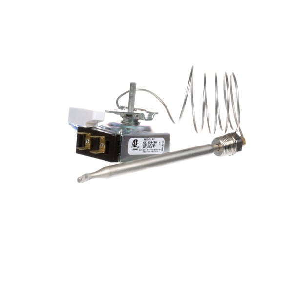 A Stero thermostat temperature control with a wire attached.