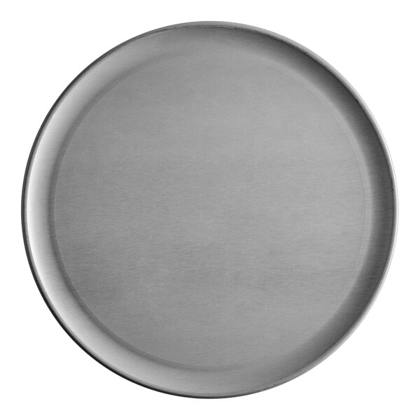 An American Metalcraft hard coat anodized aluminum pizza pan with a silver finish.