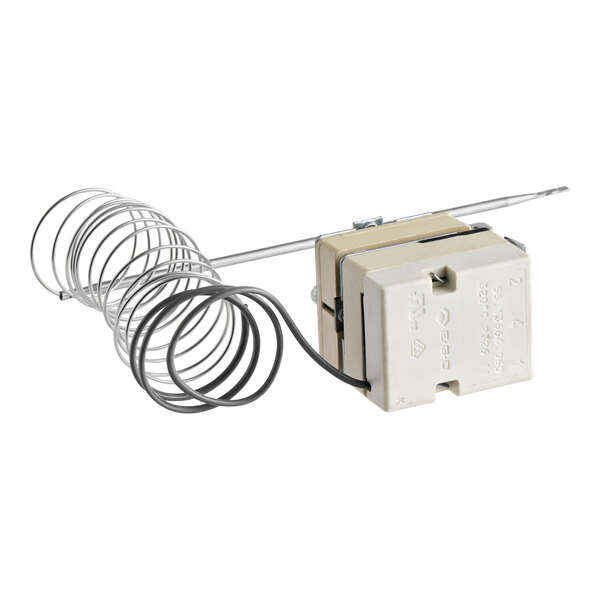 A Moffat M017121 infinite switch/thermostat with a coiled metal sensor and rectangular control unit.