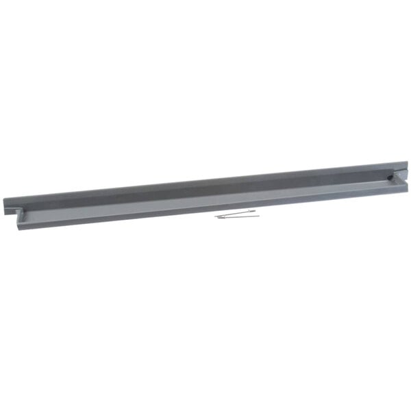 A grey rectangular metal collecting tray with a black handle.