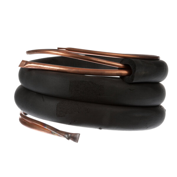 A Randell suction assembly with a black and copper coil attached to a copper pipe.