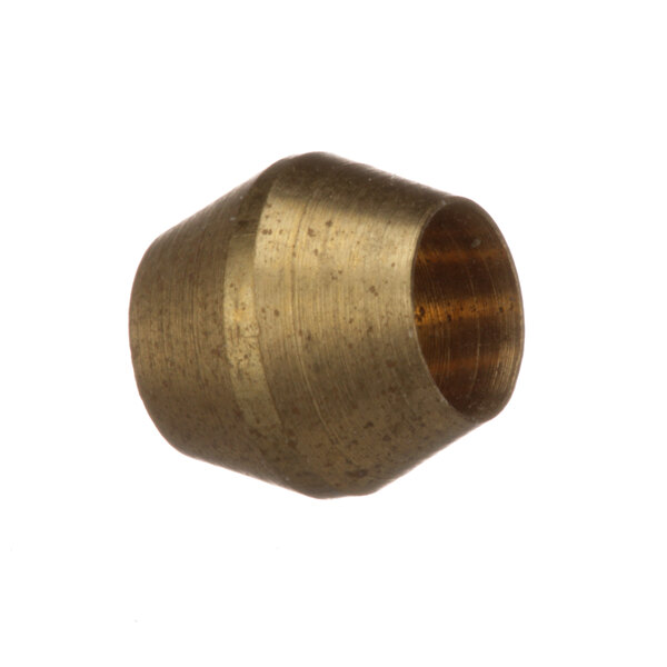 A close-up of a brass sleeve with a metal ring.