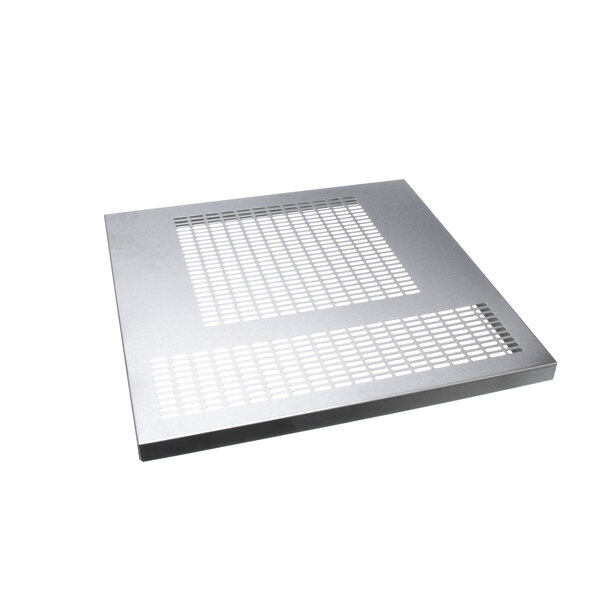 A close-up of a Randell louvered panel, a metal grid with holes in it.