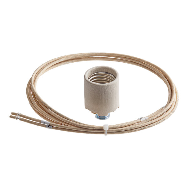 A white ceramic base with a wire and pipe attachment.