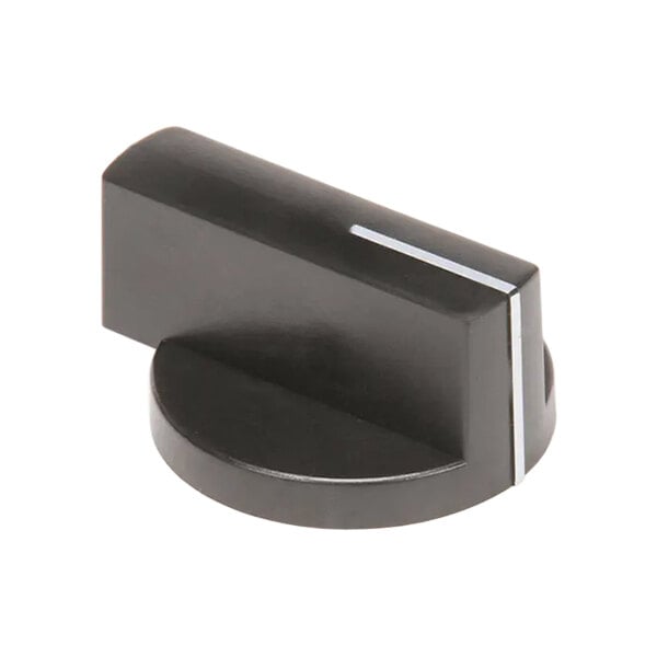 A black knob with a white stripe on it.