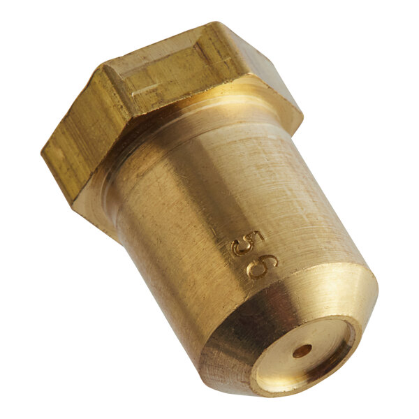 A close-up of a brass Vulcan orifice hood with a brass nut.