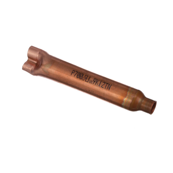 A close-up of a copper tube with black text reading "fm - 1"