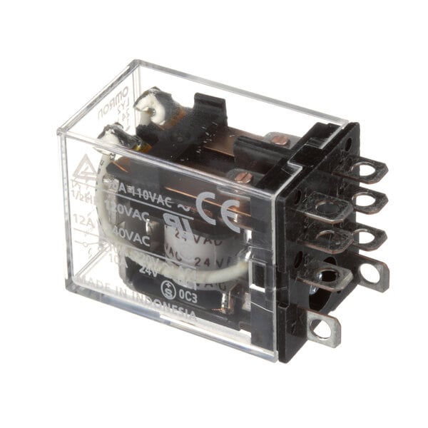 A transparent electrical device with a clear plastic cover.