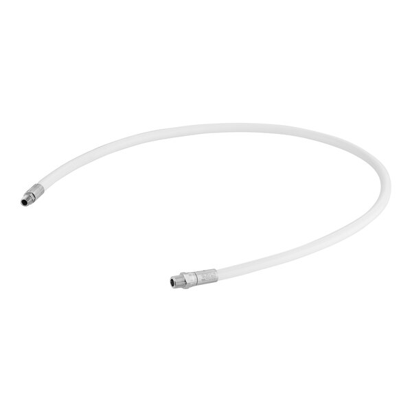 A white tube with silver connectors on the ends.