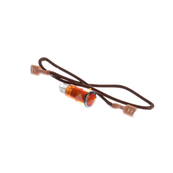 A brown cord with a small orange Lincoln light.