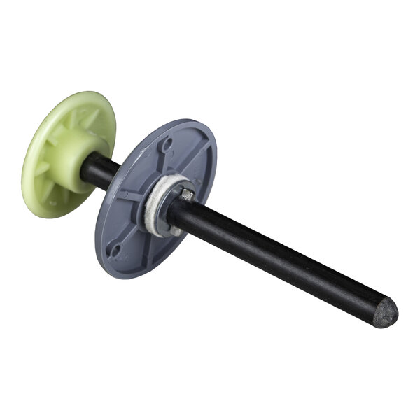 An inside release lever with a black shaft and two circular plastic components, one gray and one light green.