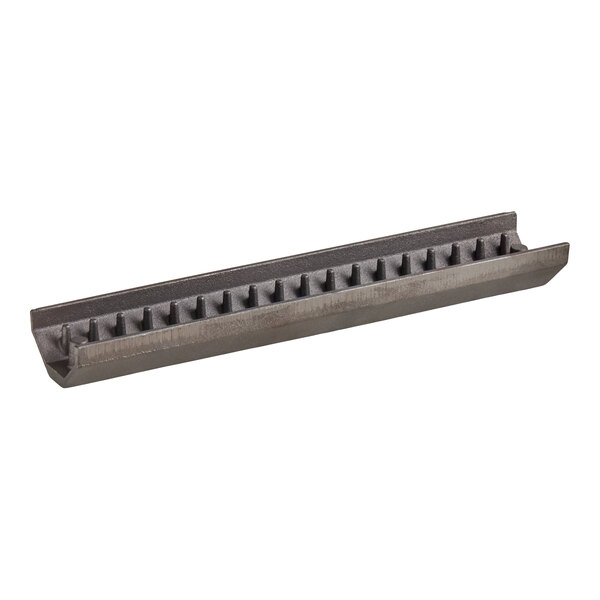 A metal bar with a series of evenly spaced vertical ridges along its length.