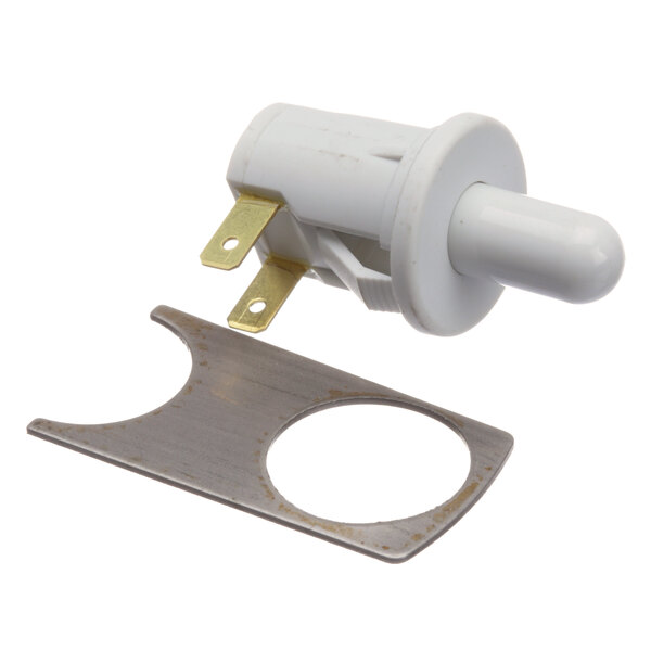 A white switch light with a metal plate.