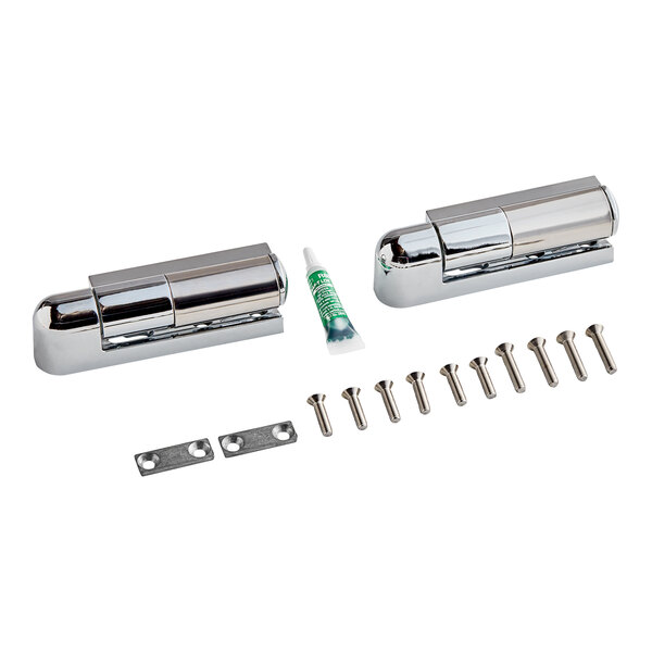 A close up of a Henny Penny door hinge kit with screws and bolts.