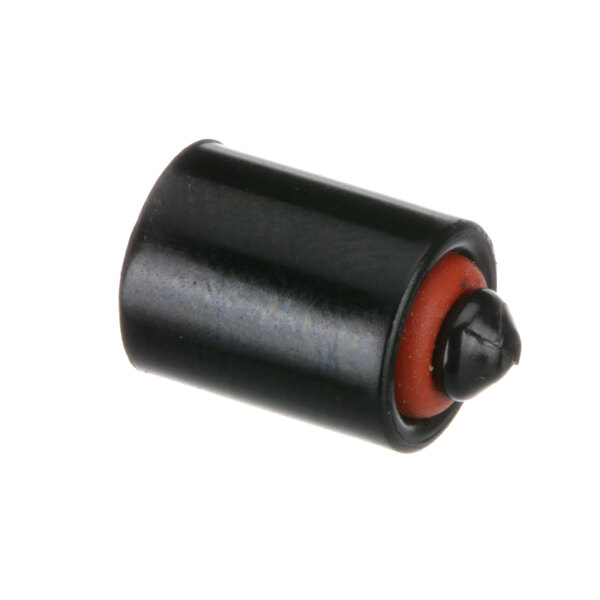 A black Franke non return valve outlet with red accents.