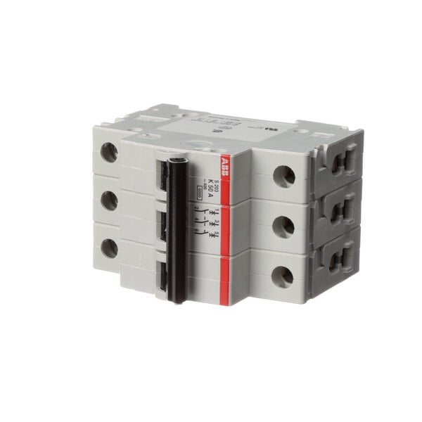 A close-up of a Blodgett 52332 3-pole circuit breaker with black and red text on a white background.