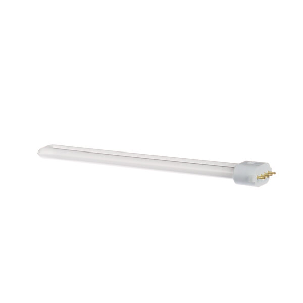A white rectangular tube light bulb with gold tips.