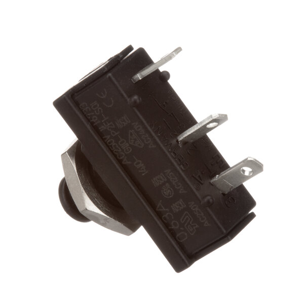 A close-up of a black Cleveland Crct Bkr with two silver wires on it.