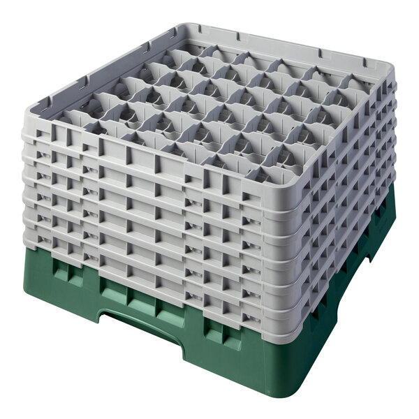 A stack of plastic Cambro glass racks with extenders.