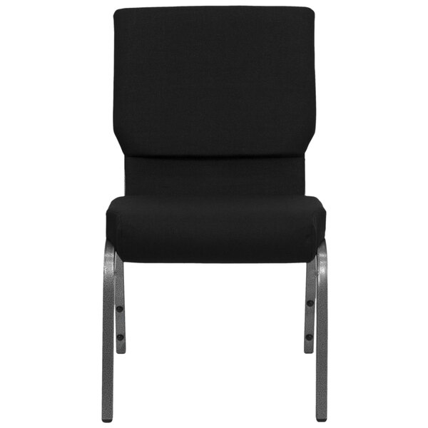 A Flash Furniture black church chair with silver vein legs.