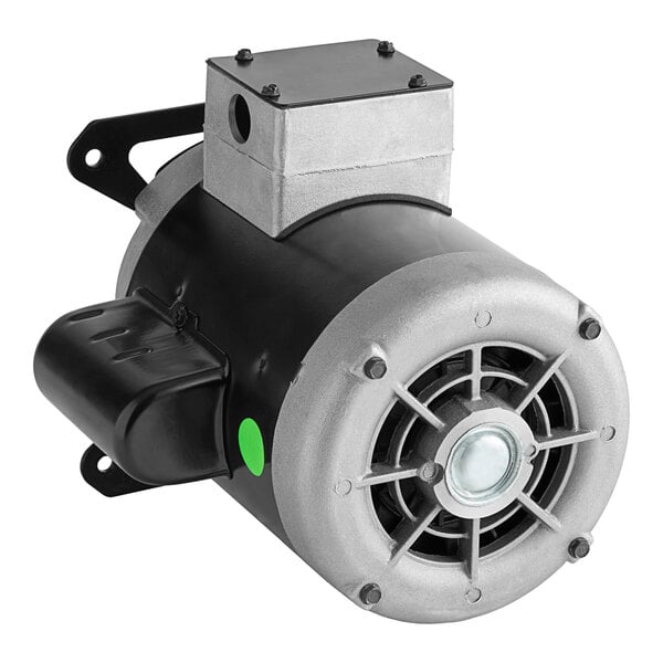 A black and silver Garland US Range electric motor with a green fan.