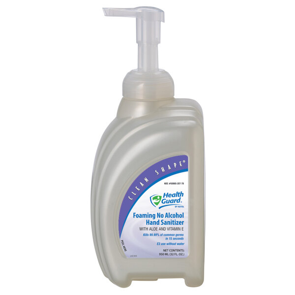 A white plastic bottle of Kutol Health Guard foaming hand sanitizer.