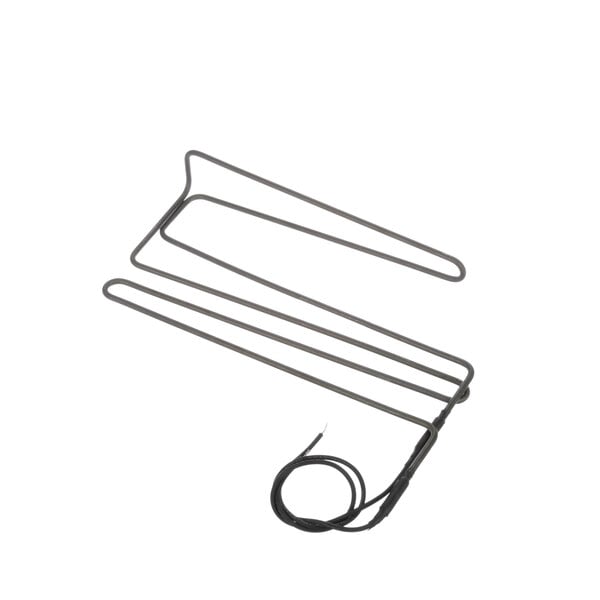 A white wire coil with a pair of wire hooks.
