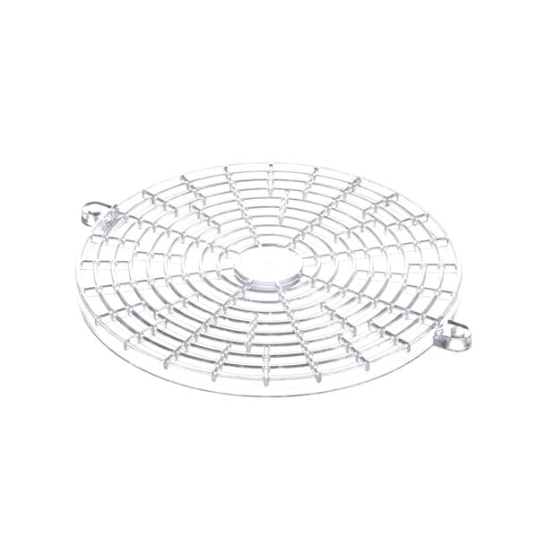 A white metal Bohn fan guard with a circular grid and wire handle.