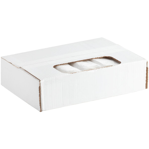 A white box of Lavex janitorial trash bags with a window.