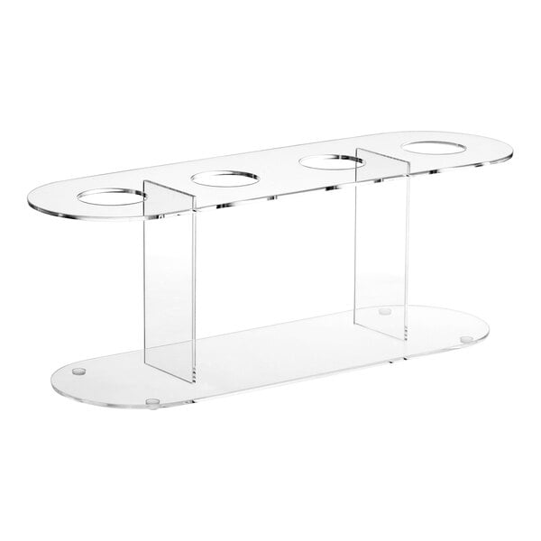 A clear acrylic table with four holes for ice cream cones.