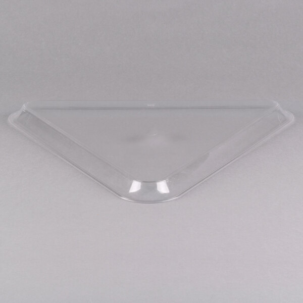 A clear plastic triangle shaped tray.