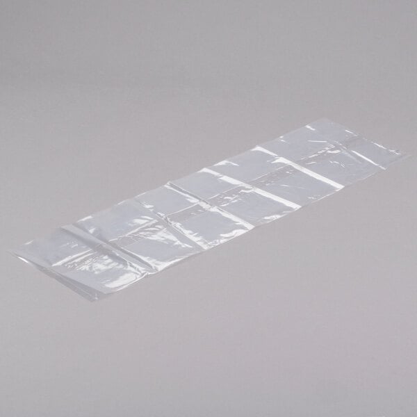A clear LK Packaging plastic food bag on a white surface.